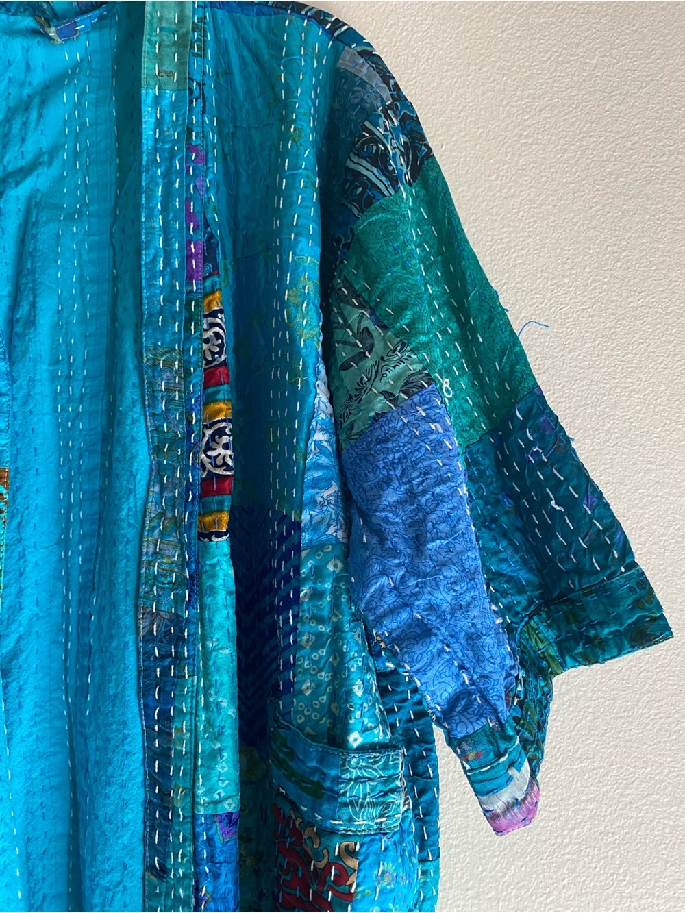 Kantha Kimono Patola Jacket Handmade Jacket Patchwork Kimono Robe - Picture 15 of 16